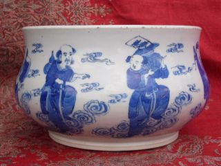 Large Chinese Qing Blue & White Porcelain Eight Immortals Censer 24cm