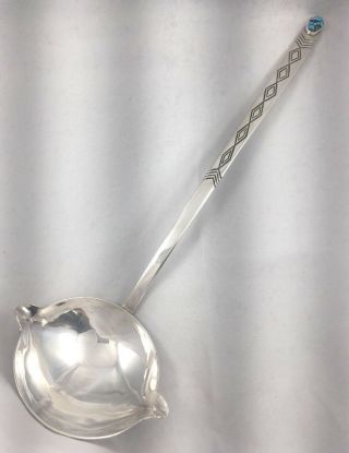 Great Native American Navajo Sterling & Turquoise Punch Ladle - 13 "