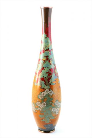 C1900 Antique Japanese Silver Wire Cloisonne Vase,  Meiji Period 1868 - 1912