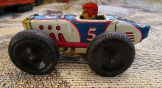 1930s Marx No.  5 Racer Midget Race Car Wood Wheels Tin Litho Wind - Up Toy -