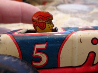 1930s MARX No.  5 RACER MIDGET RACE CAR WOOD WHEELS TIN LITHO WIND - UP TOY - 4