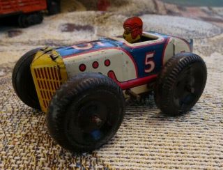 1930s MARX No.  5 RACER MIDGET RACE CAR WOOD WHEELS TIN LITHO WIND - UP TOY - 5