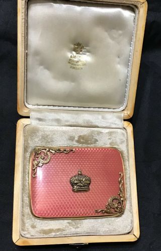 Antique Russian Silver Pink Salmon Guilloche Enamel Cigarette Case
