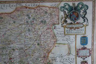 Stunning John Speed map of Hampshire,  1710 - 1743 with hand colouring. 3