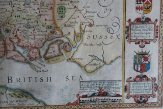 Stunning John Speed map of Hampshire,  1710 - 1743 with hand colouring. 4