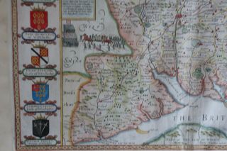 Stunning John Speed map of Hampshire,  1710 - 1743 with hand colouring. 5