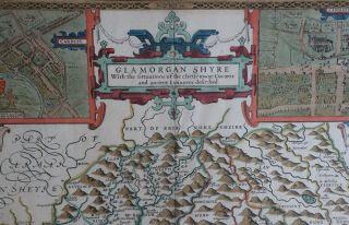 Early John Speed map of Glamorganshire,  Wales,  hand coloured circa 1676 2