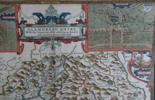 Early John Speed map of Glamorganshire,  Wales,  hand coloured circa 1676 4