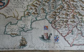 Early John Speed map of Glamorganshire,  Wales,  hand coloured circa 1676 5