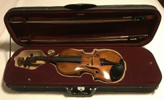 Antique American Violin With Two Bows And Case