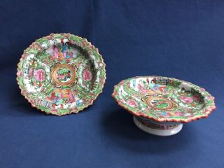 Rare Miniature Chinese Rose Medallion Porcelain Tazza Compotes