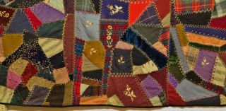 Antique Early 1900 ' s Handmade Embroidered Crazy Quilt - 83 