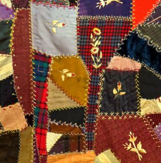 Antique Early 1900 ' s Handmade Embroidered Crazy Quilt - 83 