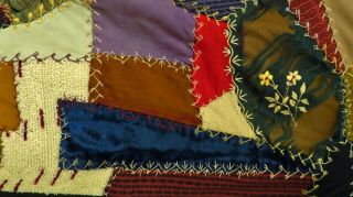 Antique Early 1900 ' s Handmade Embroidered Crazy Quilt - 83 