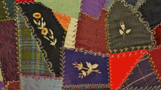 Antique Early 1900 ' s Handmade Embroidered Crazy Quilt - 83 