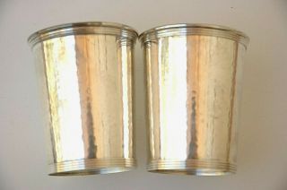 2 Vintage Newport Sterling Silver Hand Hammered Julep Cups 1640 No Mono 2