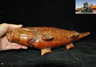 China Feng Shui Old jade Hand carve auspicious lucky wealth fish goldfish statue 10