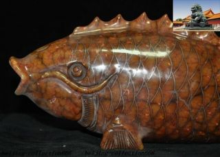 China Feng Shui Old jade Hand carve auspicious lucky wealth fish goldfish statue 2