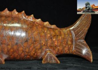 China Feng Shui Old jade Hand carve auspicious lucky wealth fish goldfish statue 3