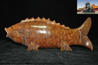 China Feng Shui Old jade Hand carve auspicious lucky wealth fish goldfish statue 4