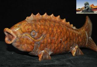 China Feng Shui Old jade Hand carve auspicious lucky wealth fish goldfish statue 5