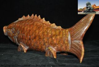 China Feng Shui Old jade Hand carve auspicious lucky wealth fish goldfish statue 6