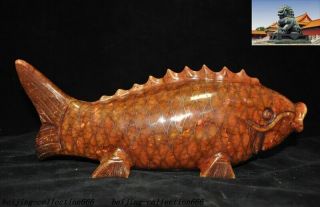 China Feng Shui Old jade Hand carve auspicious lucky wealth fish goldfish statue 7