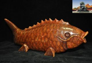 China Feng Shui Old jade Hand carve auspicious lucky wealth fish goldfish statue 8