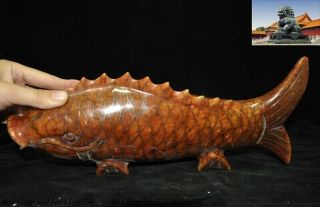 China Feng Shui Old jade Hand carve auspicious lucky wealth fish goldfish statue 9