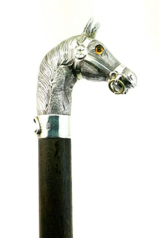 C1930,  Antique Fox & Co Paragon Umbrella,  Quality Solid Silver Horse Head Handle