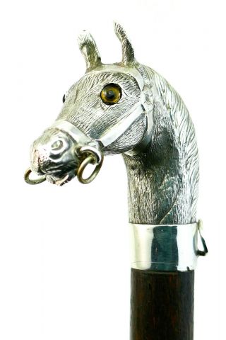 c1930,  ANTIQUE FOX & CO PARAGON UMBRELLA,  QUALITY SOLID SILVER HORSE HEAD HANDLE 4
