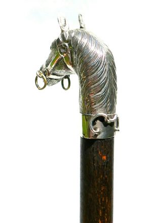 c1930,  ANTIQUE FOX & CO PARAGON UMBRELLA,  QUALITY SOLID SILVER HORSE HEAD HANDLE 6