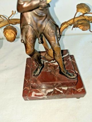 Gorgeous Art Deco Bronze Celluloid & Marble Jester Tole Flowers Lamp Base 7