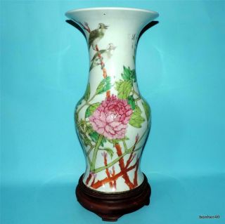 Chinese Porcelain Antique Qing Republic Famille Rose\pink Bird Vase