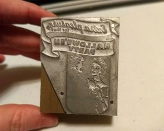 Vintage Letterpress Printing Block " Extra Pleasure For That Halloween Party "