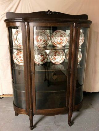 Antique Mahogany China Cabinet,  Curved Glass, .