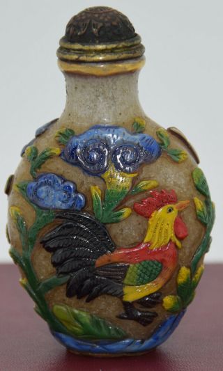 A117 Spectacular Chinese Crane Deer with the spring Coloured glaze Snuff Bottle 2