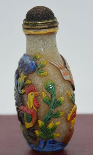 A117 Spectacular Chinese Crane Deer with the spring Coloured glaze Snuff Bottle 3