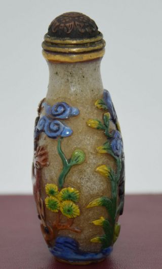A117 Spectacular Chinese Crane Deer with the spring Coloured glaze Snuff Bottle 5