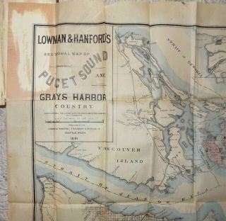 Rare map PUGET SOUND & GRAYS HARBOR COUNTRY Lowman & Hanford 1891 Washington NW 4