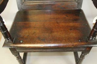 MUSEUM QUALITY 17TH C PILGRIM PERIOD JOINED WAINSCOT ARMCHAIR IN OLD PATINA 12
