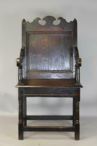 MUSEUM QUALITY 17TH C PILGRIM PERIOD JOINED WAINSCOT ARMCHAIR IN OLD PATINA 2
