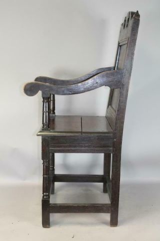 MUSEUM QUALITY 17TH C PILGRIM PERIOD JOINED WAINSCOT ARMCHAIR IN OLD PATINA 5