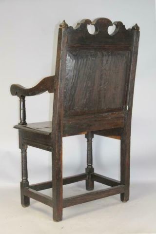 MUSEUM QUALITY 17TH C PILGRIM PERIOD JOINED WAINSCOT ARMCHAIR IN OLD PATINA 6