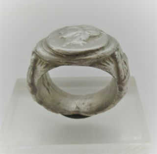 MUSEUM QUALITY ANCIENT GREEK SILVER SEAL RING HEAD OF ATHENA AND LIONS 400BCE 2