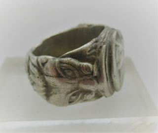 MUSEUM QUALITY ANCIENT GREEK SILVER SEAL RING HEAD OF ATHENA AND LIONS 400BCE 3