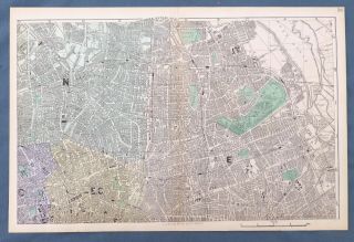 LONDON,  1883 - ISLINGTON,  HACKNEY,  STEPNEY,  BOW,  Antique Map / Plan,  Bacon. 3