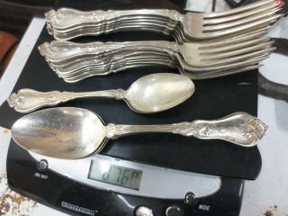 RARE VIOLET PAT 1905 WHITING Sterling Silver 6 SPOONS 13 FORKS 760g NOT SCRAP 10