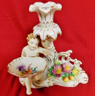 Antique Ger.  Dresden Carl Thieme Porcelain Putti Figural Candle Holders 2