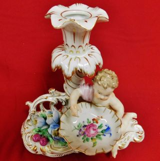 Antique Ger.  Dresden Carl Thieme Porcelain Putti Figural Candle Holders 3